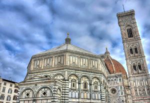 Il Battistero e il Duomo di Fienze, con la vista sulla cupola di Brunelleschi e sul campanile di Giotto